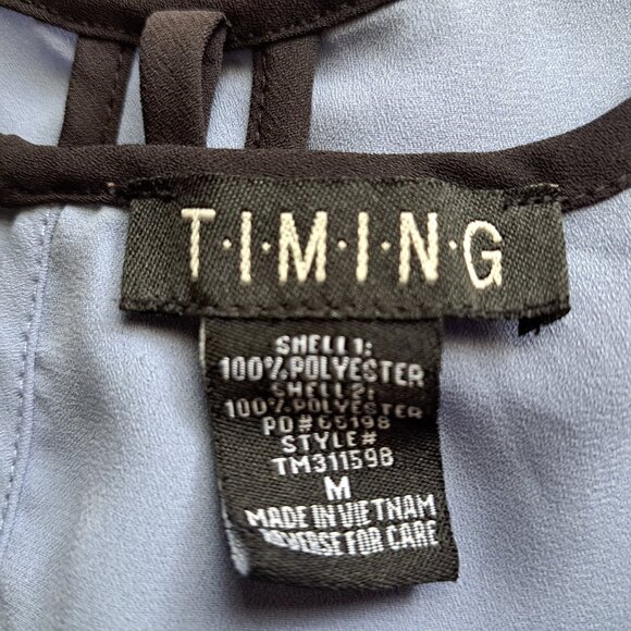 Timing Women Top Short Sleeve Trim Contrast Blue/Black Size M Great Condition - Picture 7 of 7